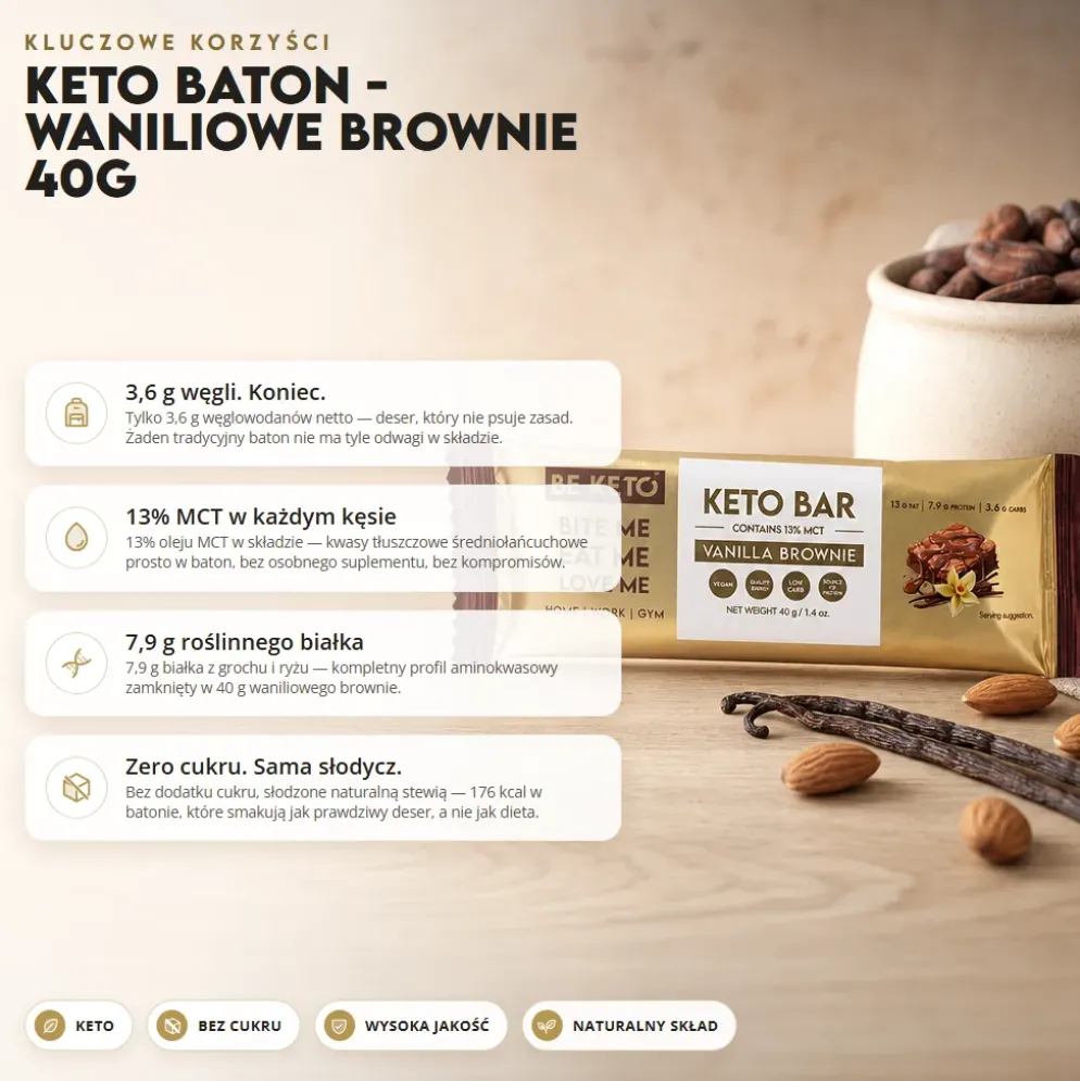 Baton Keto – Waniliowe Brownie Zestaw 12 x 40g – Beketo