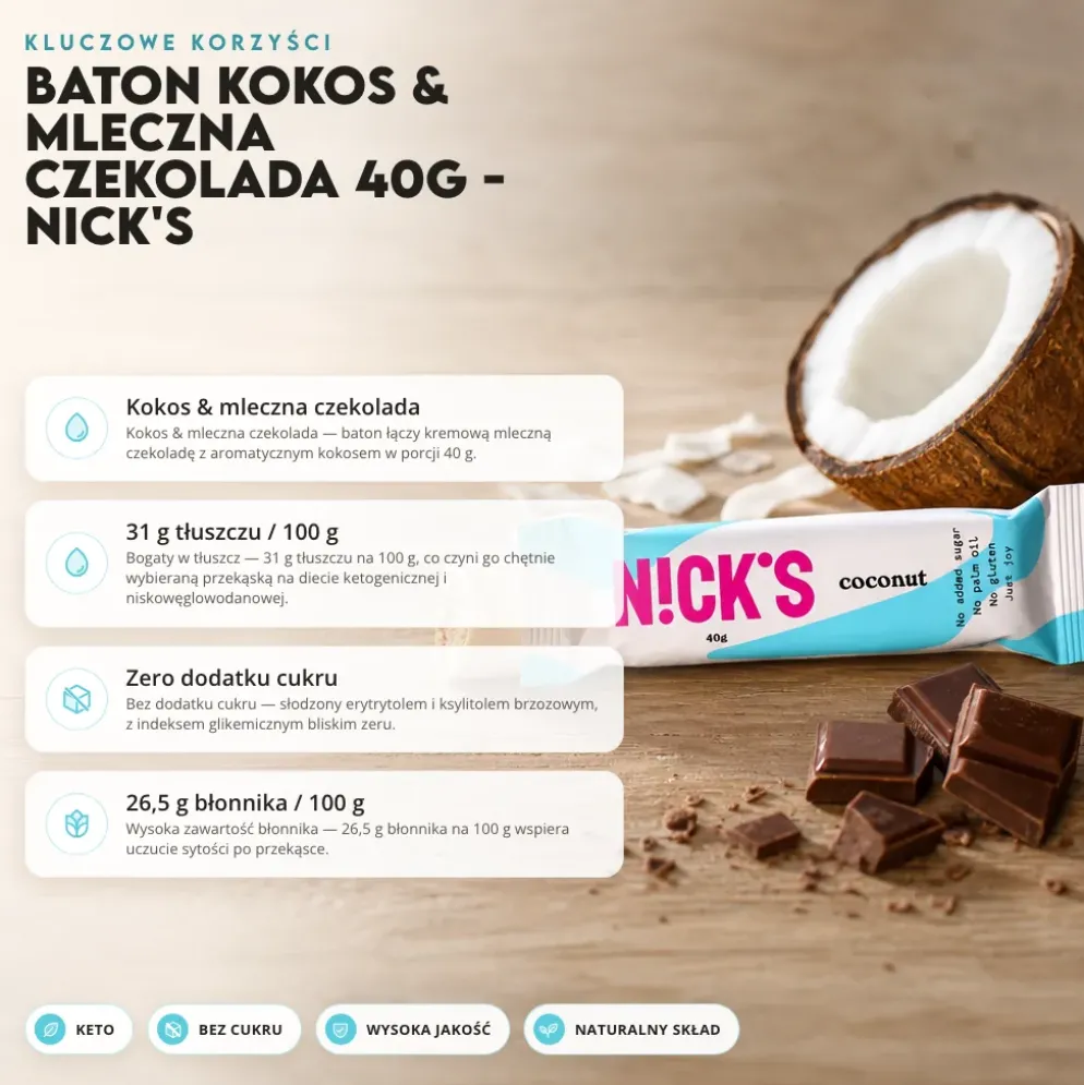 Baton Kokos & Mleczna Czekolada 40g – Nick’s