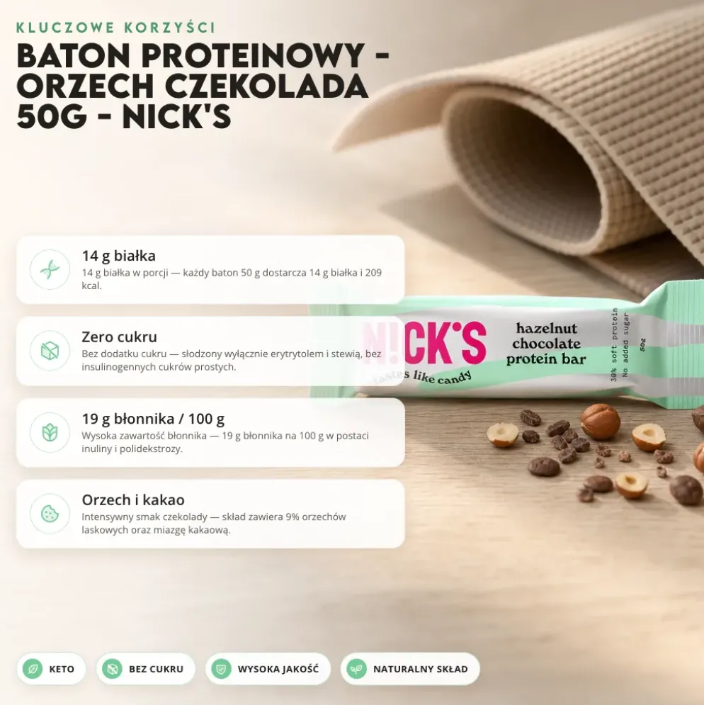 Baton Proteinowy – Orzech Czekolada 50g – Nick’s