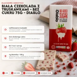 Biała czekolada z truskawkami – bez cukru 75g – Diablo