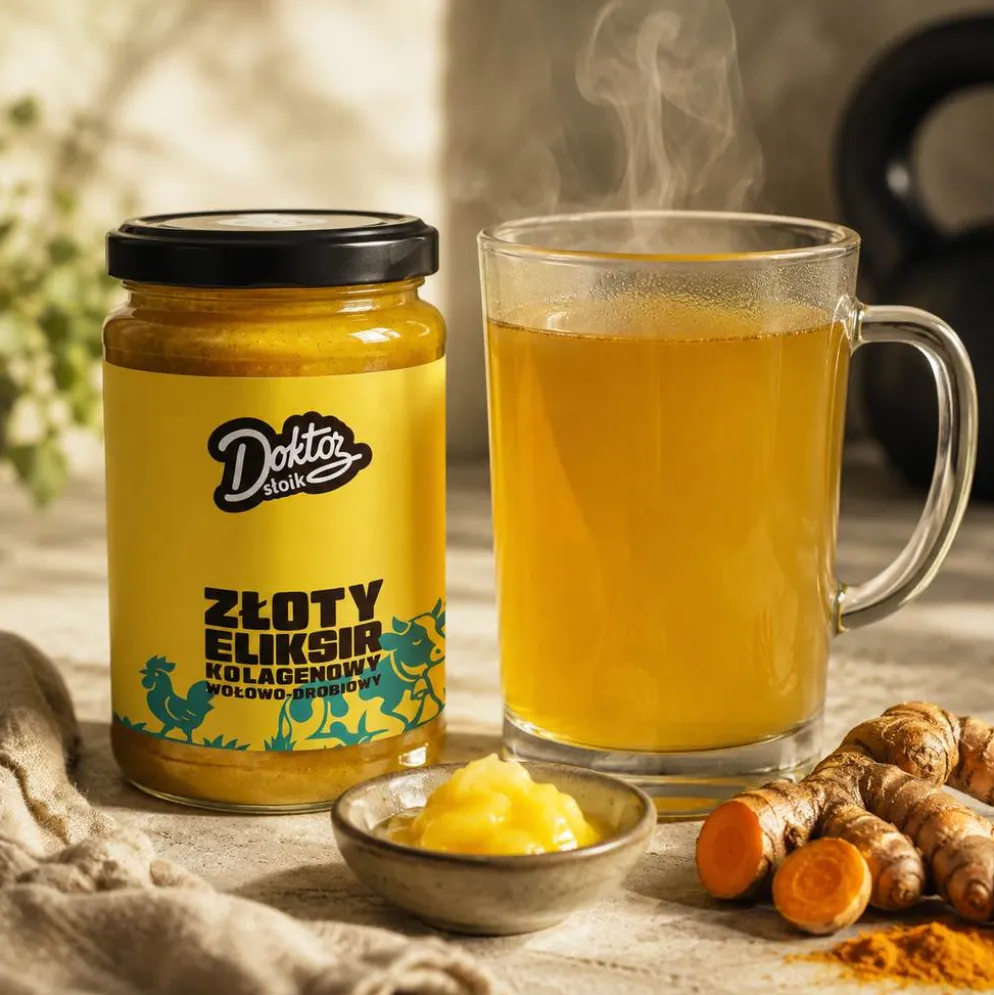 Bulion kolagenowy wołowo-drobiowy z kurkumą 500ml – Doktor Słoik