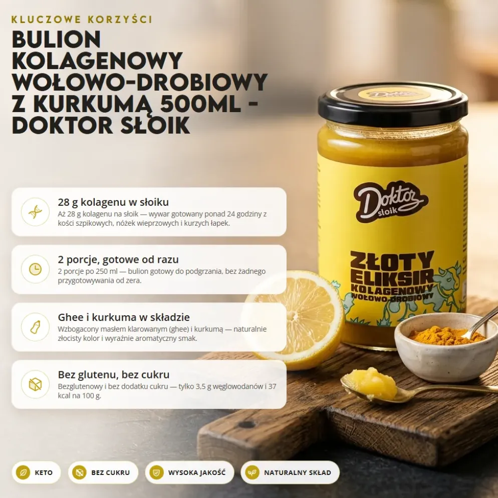 Bulion kolagenowy wołowo-drobiowy z kurkumą 500ml – Doktor Słoik