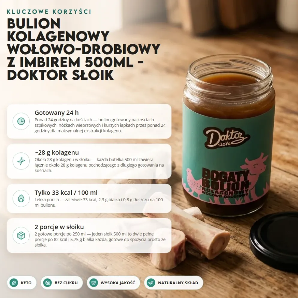 Bulion kolagenowy wołowo-drobiowy z imbirem 500ml – Doktor Słoik