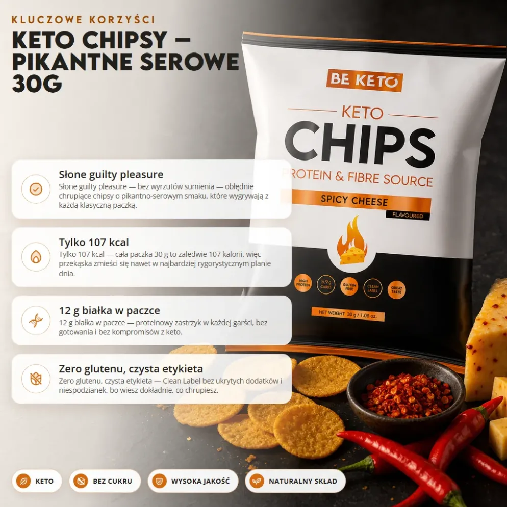 Chipsy Keto Pikantne – Serowe 30g – Beketo