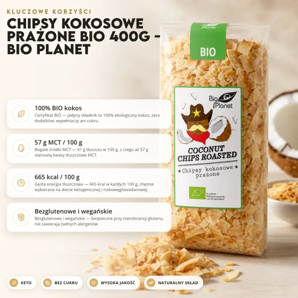 Chipsy Kokosowe Prażone BIO 400g – BIO PLANET