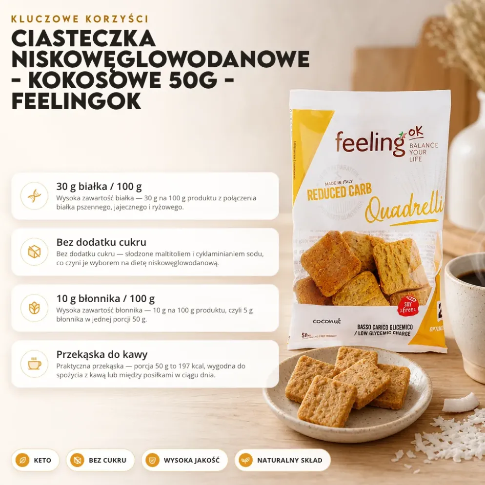 Ciasteczka Niskowęglowodanowe – Kokosowe 50g – FeelingOK