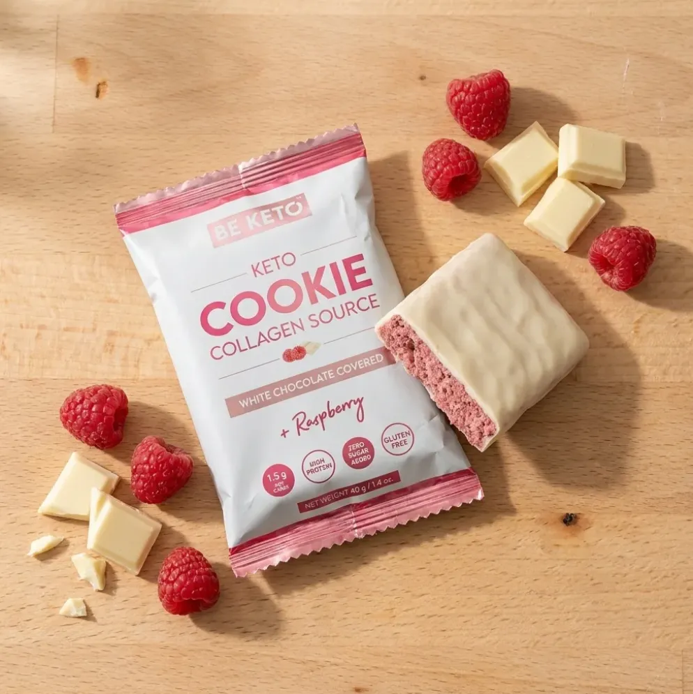 Ciastko Keto – Biała Czekolada & Malina 40g – Beketo