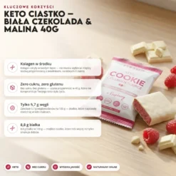 Ciastko Keto – Biała Czekolada & Malina 40g – Beketo