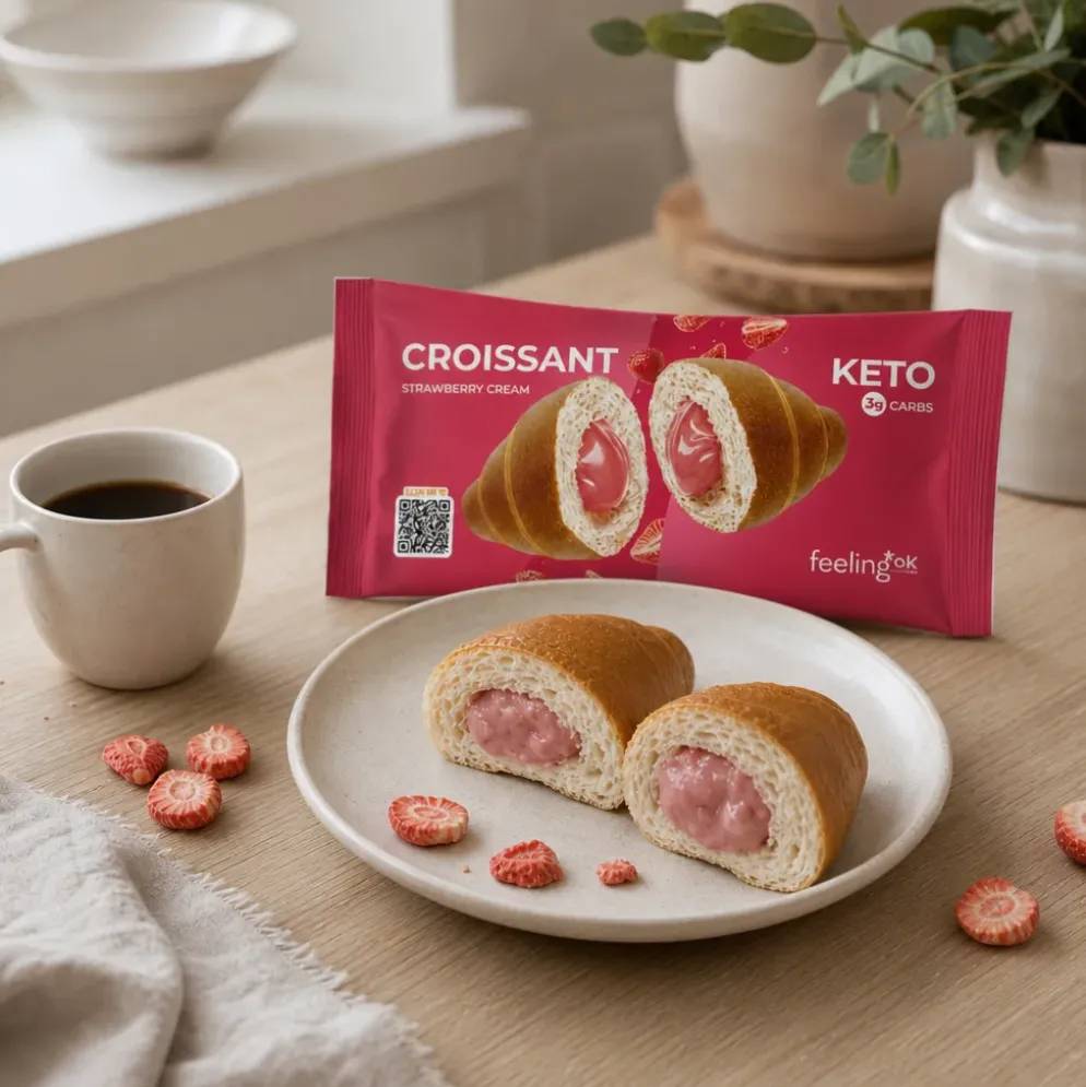 Croissant Keto z Nadzieniem Truskawkowym 50g – Feeling Ok
