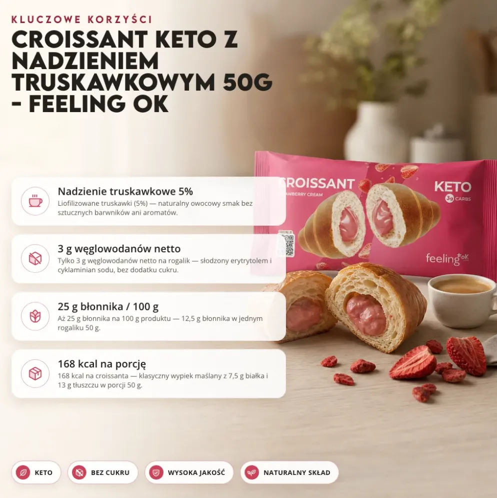 Croissant Keto z Nadzieniem Truskawkowym 50g – Feeling Ok