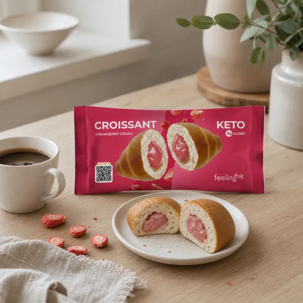 Croissant Keto z Nadzieniem Truskawkowym 50g – Feeling Ok