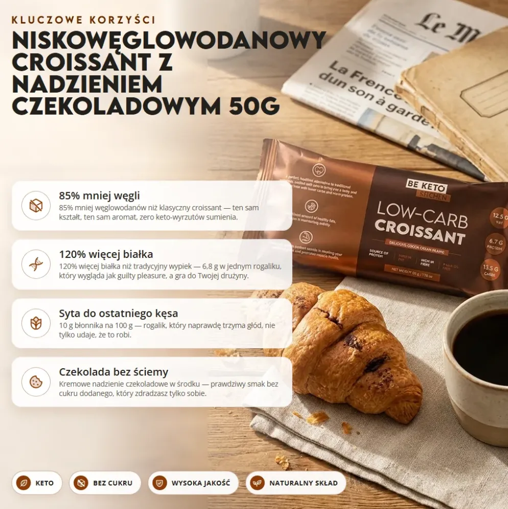 Croissant Niskowęglowodanowy z Nadzieniem Czekoladowym 50g – BeKeto
