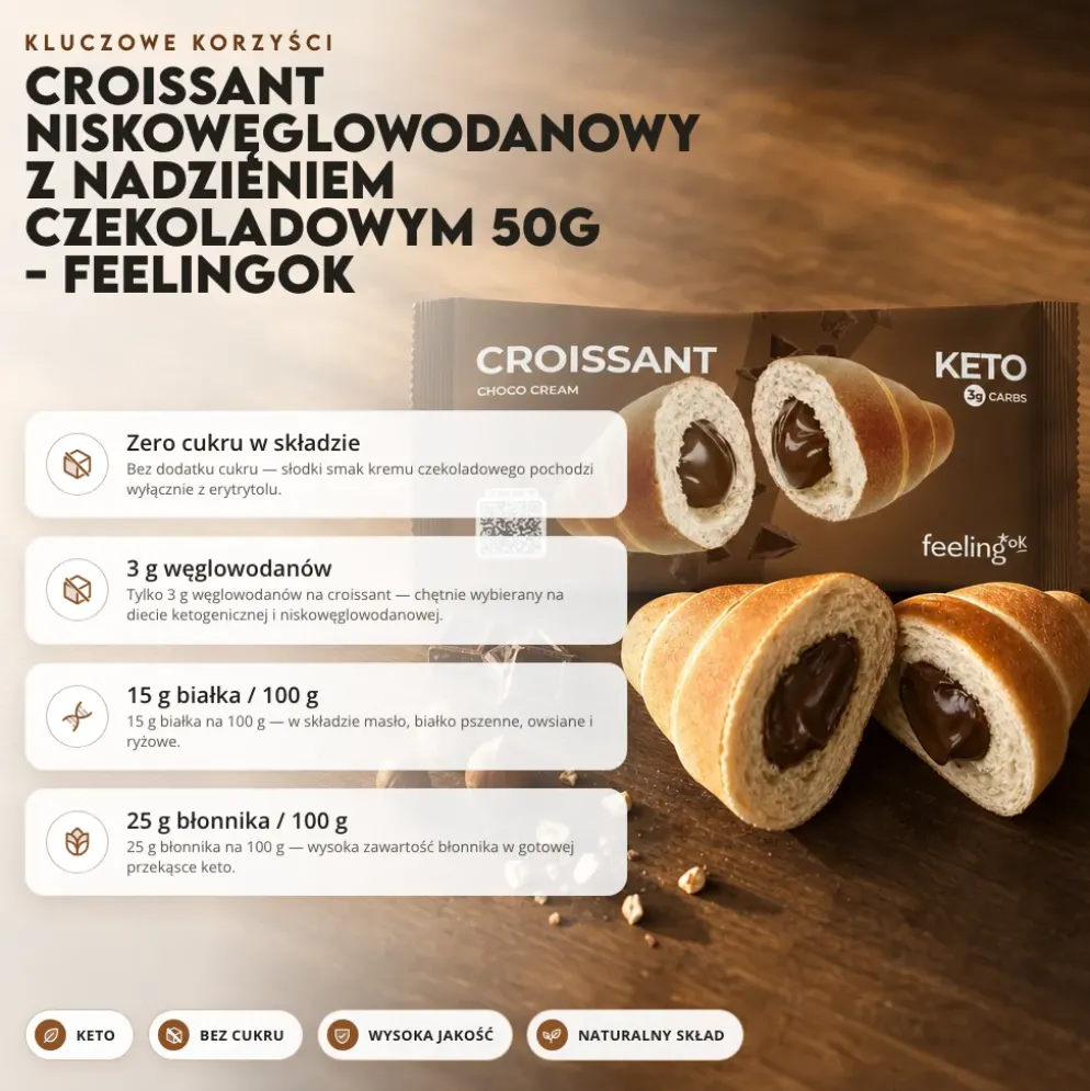 Croissant Niskowęglowodanowy z Nadzieniem Czekoladowym 50g – FeelingOK