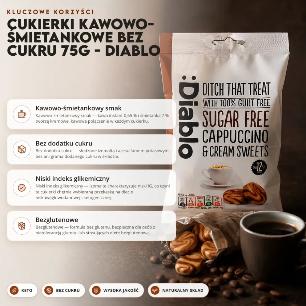 Cukierki kawowo-śmietankowe bez cukru 75g – Diablo