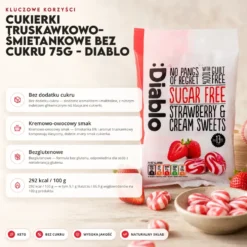 Cukierki truskawkowo-śmietankowe bez cukru 75g – Diablo