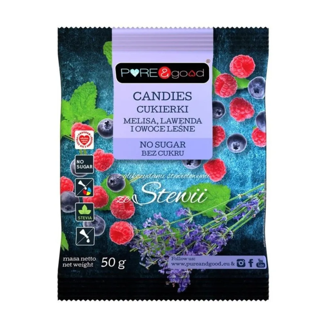 Cukierki z Melisą, Lawendą i Owocami Leśnymi bez Cukru 50g – Pure&Good