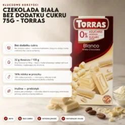 Czekolada biała bez dodatku cukru 75g – Torras