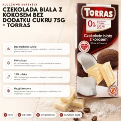 Czekolada biała z kokosem bez dodatku cukru 75g – Torras