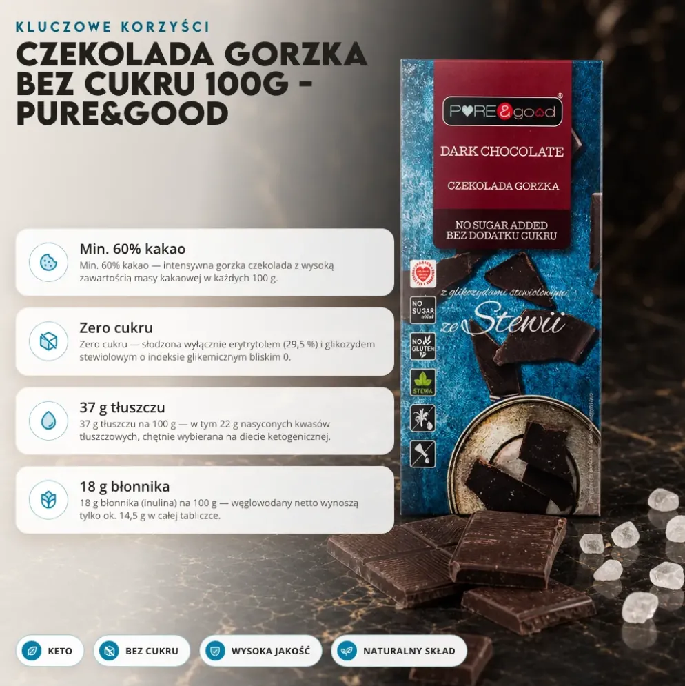 Czekolada gorzka bez cukru 100g – Pure&Good