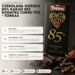 Czekolada gorzka 85% kakao bez dodatku cukru 75g – Torras