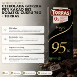 Czekolada gorzka 95% kakao bez dodatku cukru 75g – Torras