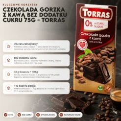 Czekolada gorzka z kawą bez dodatku cukru 75g – Torras
