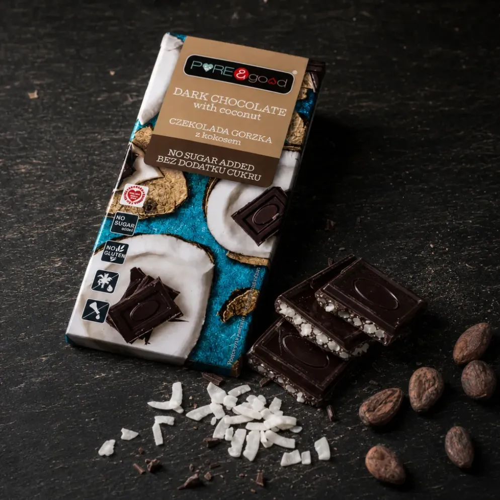 Czekolada Gorzka z Kokosem Bez Cukru 75g – Pure&Good