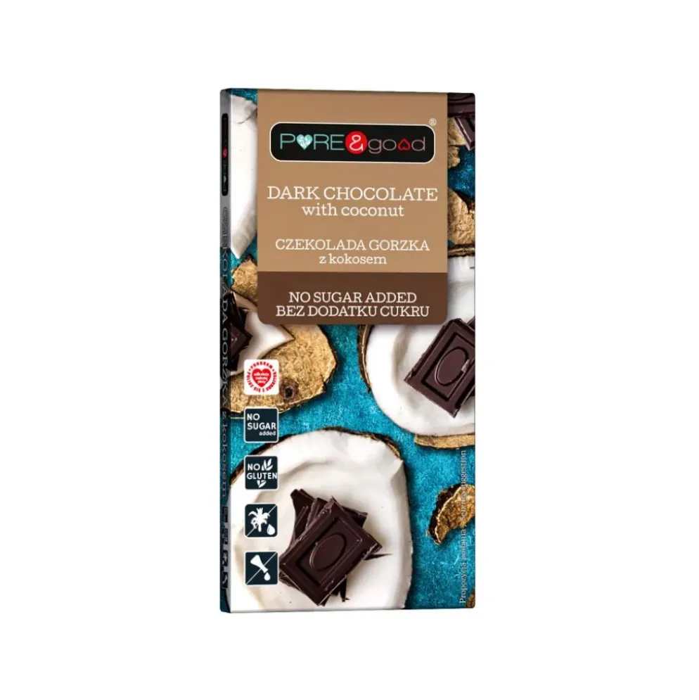 Czekolada Gorzka z Kokosem Bez Cukru 75g – Pure&Good