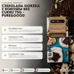 Czekolada Gorzka z Kokosem Bez Cukru 75g – Pure&Good