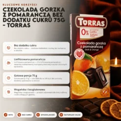 Czekolada gorzka z pomarańczą bez dodatku cukru 75g – Torras