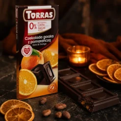 Czekolada gorzka z pomarańczą bez dodatku cukru 75g – Torras