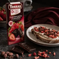 Czekolada gorzka z truskawką bez dodatku cukru 75g – Torras