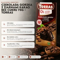 Czekolada Gorzka z Ziarnami Kakao bez Cukru 75g – Torras