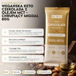 Czekolada Keto Wegańska z Olejem MCT – Chrupiący Migdał 80g – BeKeto