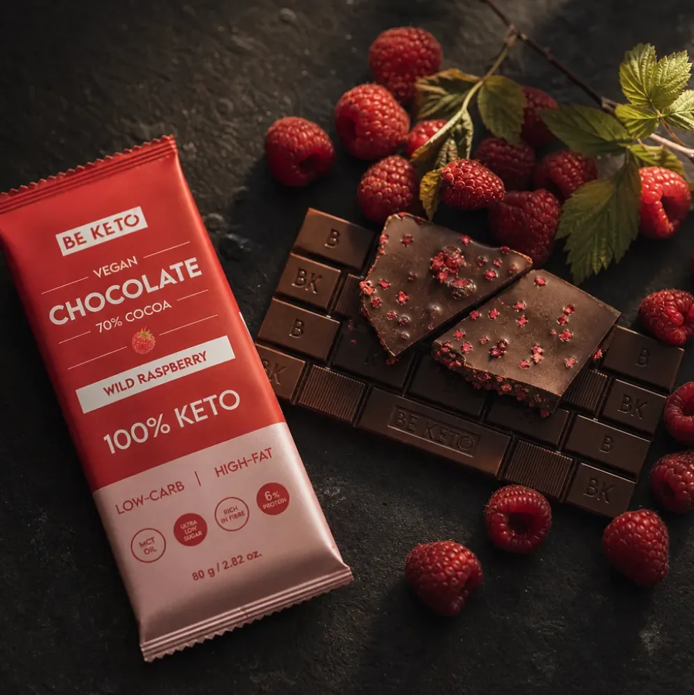 Czekolada Keto Wegańska z Olejem MCT – Dzika Malina 80g – BeKeto