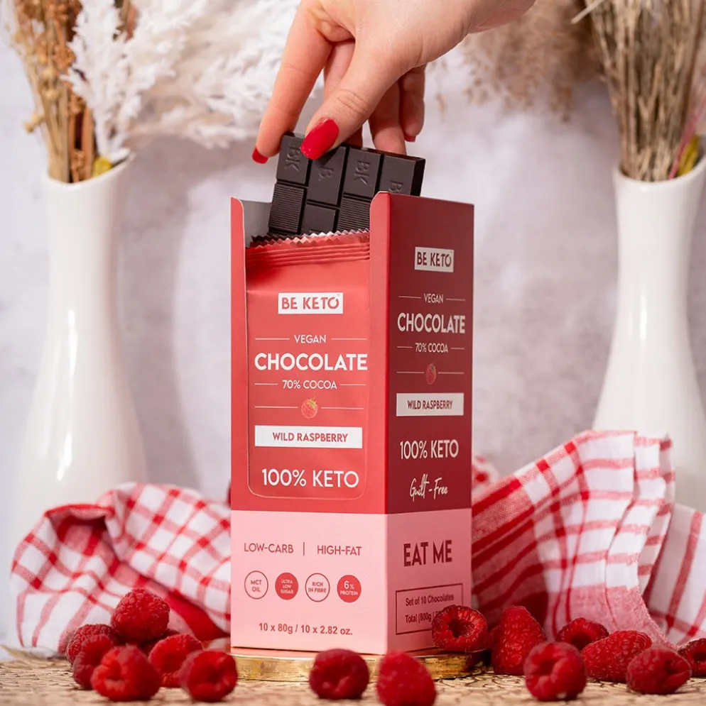 Czekolada Keto Wegańska z Olejem MCT – Dzika Malina 80g – BeKeto
