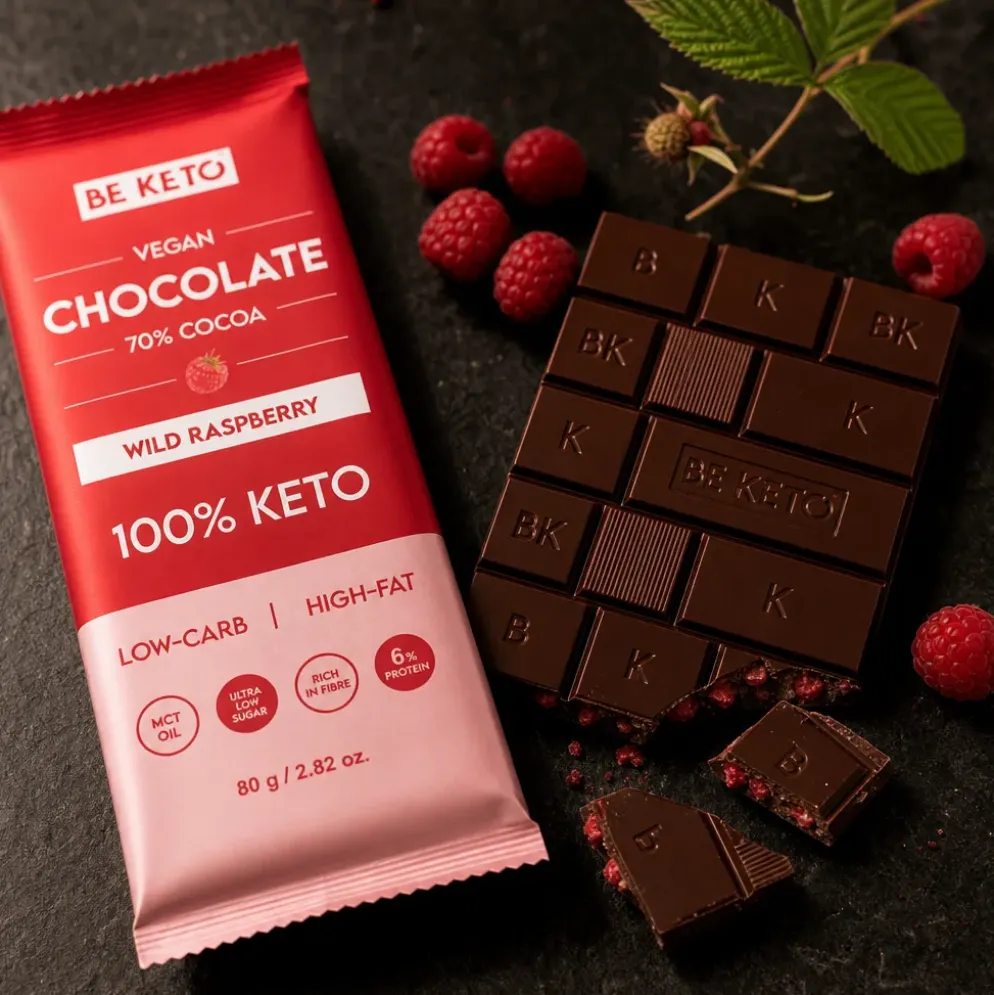 Czekolada Keto Wegańska z Olejem MCT – Dzika Malina 80g – BeKeto
