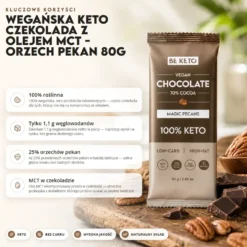 Czekolada Keto Wegańska z Olejem MCT – Orzech Pekan 80g – BeKeto