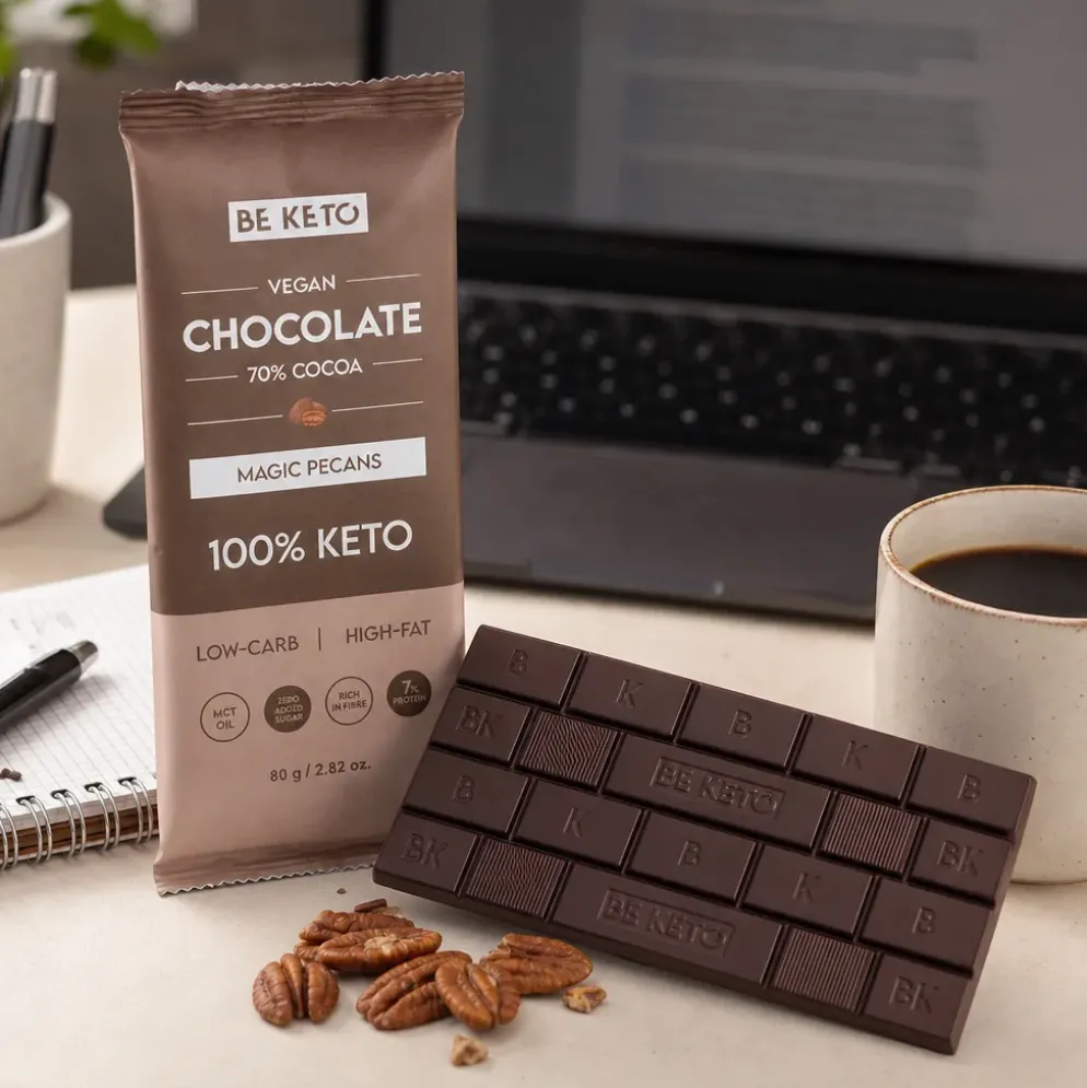 Czekolada Keto Wegańska z Olejem MCT – Orzech Pekan 80g – BeKeto