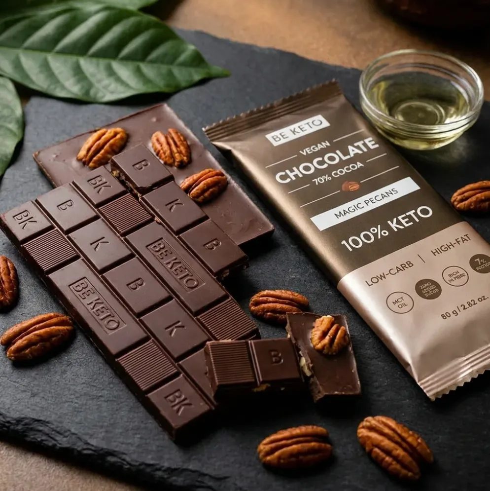 Czekolada Keto Wegańska z Olejem MCT – Orzech Pekan 80g – BeKeto