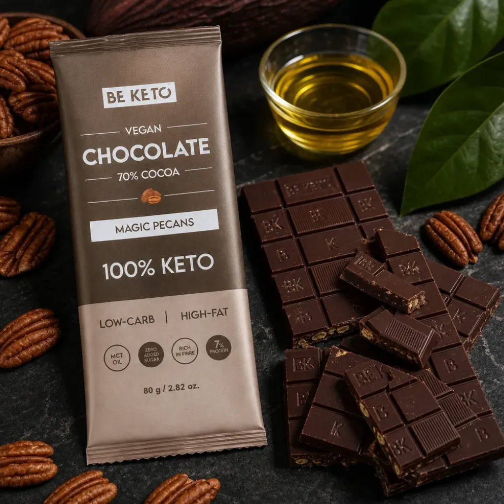 Czekolada Keto Wegańska z Olejem MCT – Orzech Pekan 80g – BeKeto