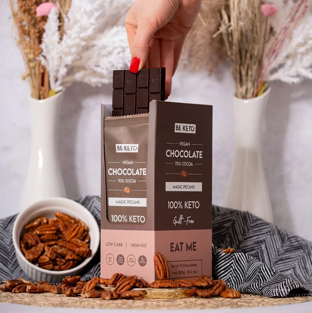 Czekolada Keto Wegańska z Olejem MCT – Orzech Pekan 80g – BeKeto