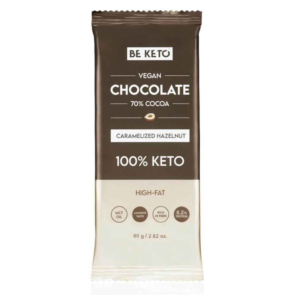 Czekolada Keto Wegańska z Olejem MCT – Karmelizowany Orzech Laskowy 80g – BeKeto