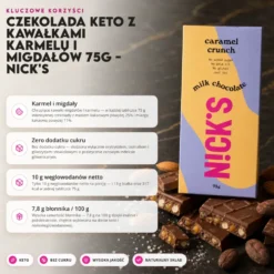 Czekolada Keto z Kawałkami Karmelu i Migdałów 75g – Nick’s