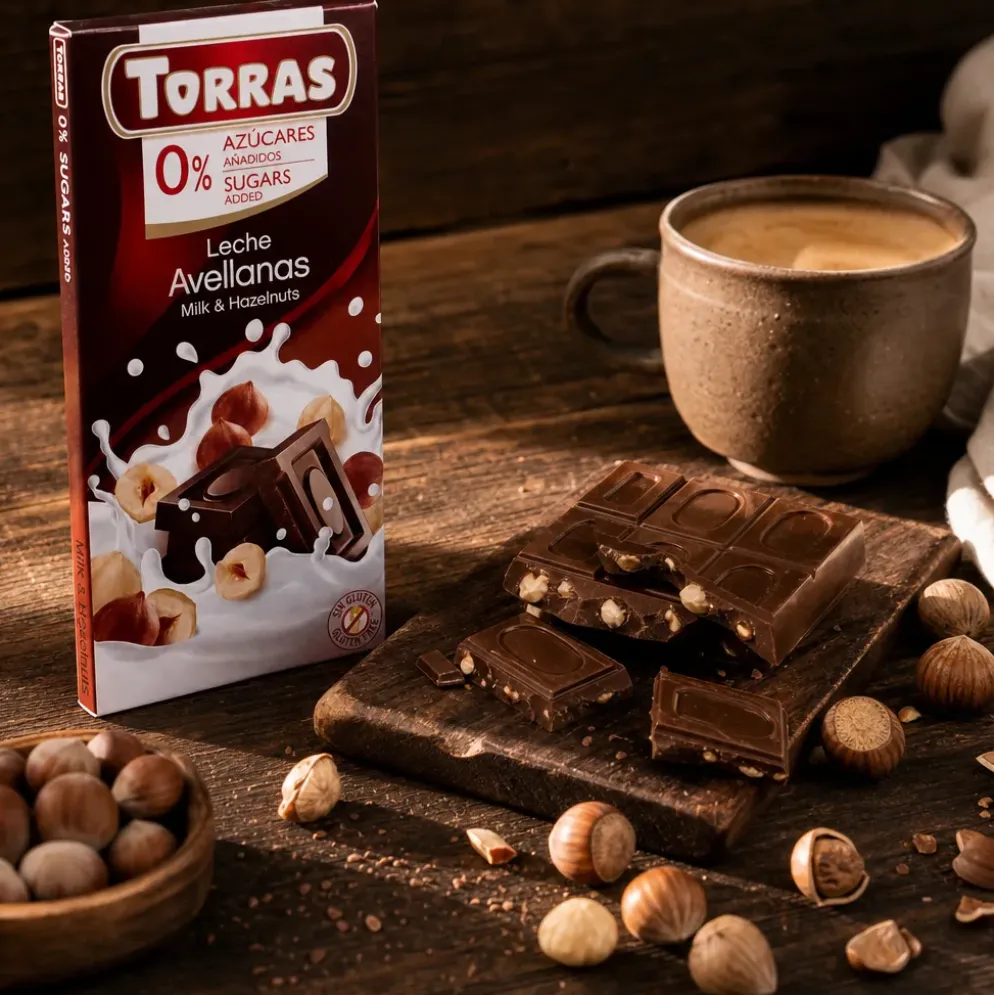 Czekolada mleczna z orzechami bez dodatku cukru 75g – Torras
