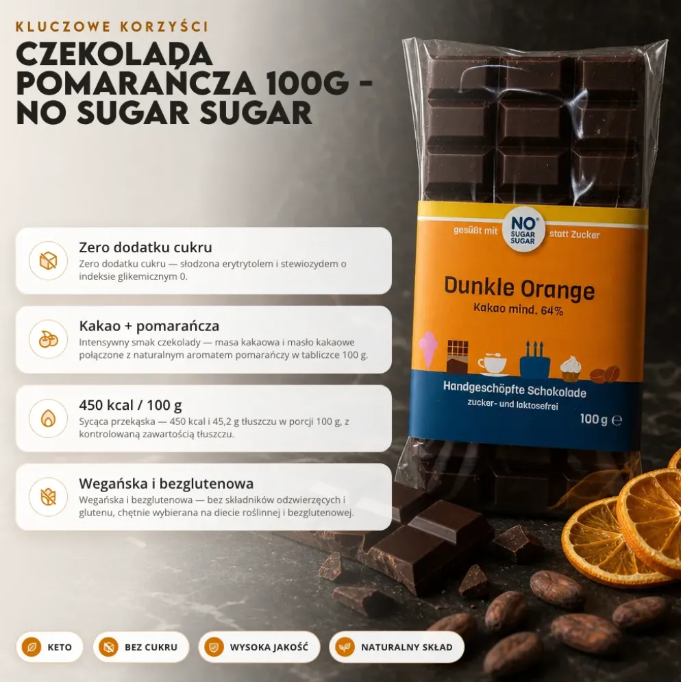 Czekolada Pomarańcza 100g – No Sugar Sugar