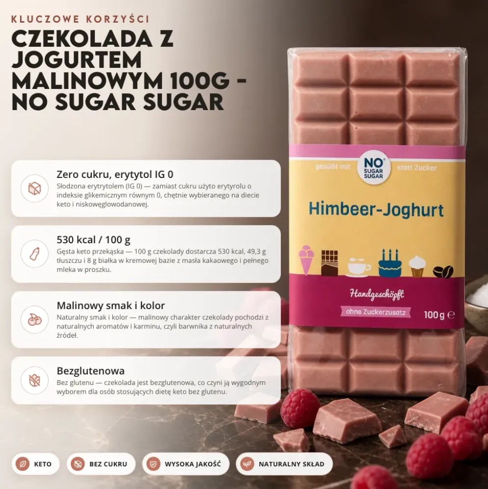 Czekolada z Jogurtem Malinowym 100g – No Sugar Sugar