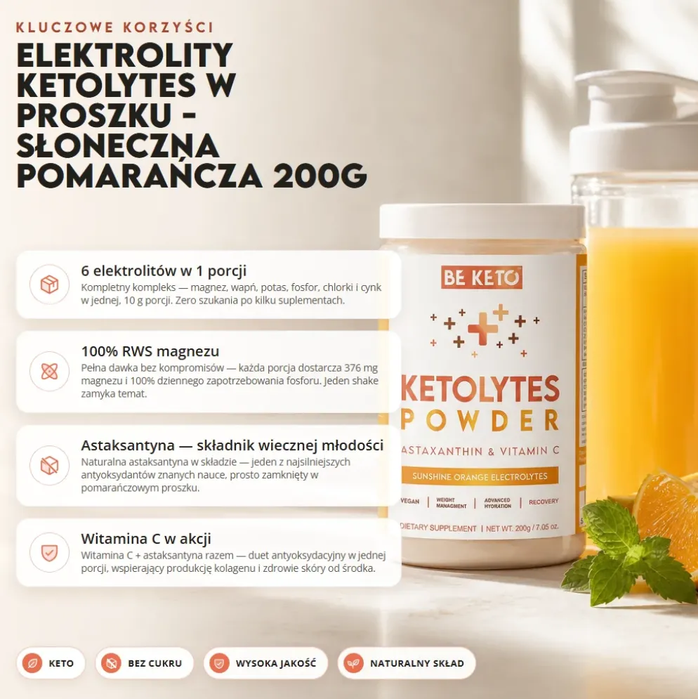 Elektrolity Keto Ketolytes w Proszku – Słoneczna Pomarańcza 200g – BeKeto