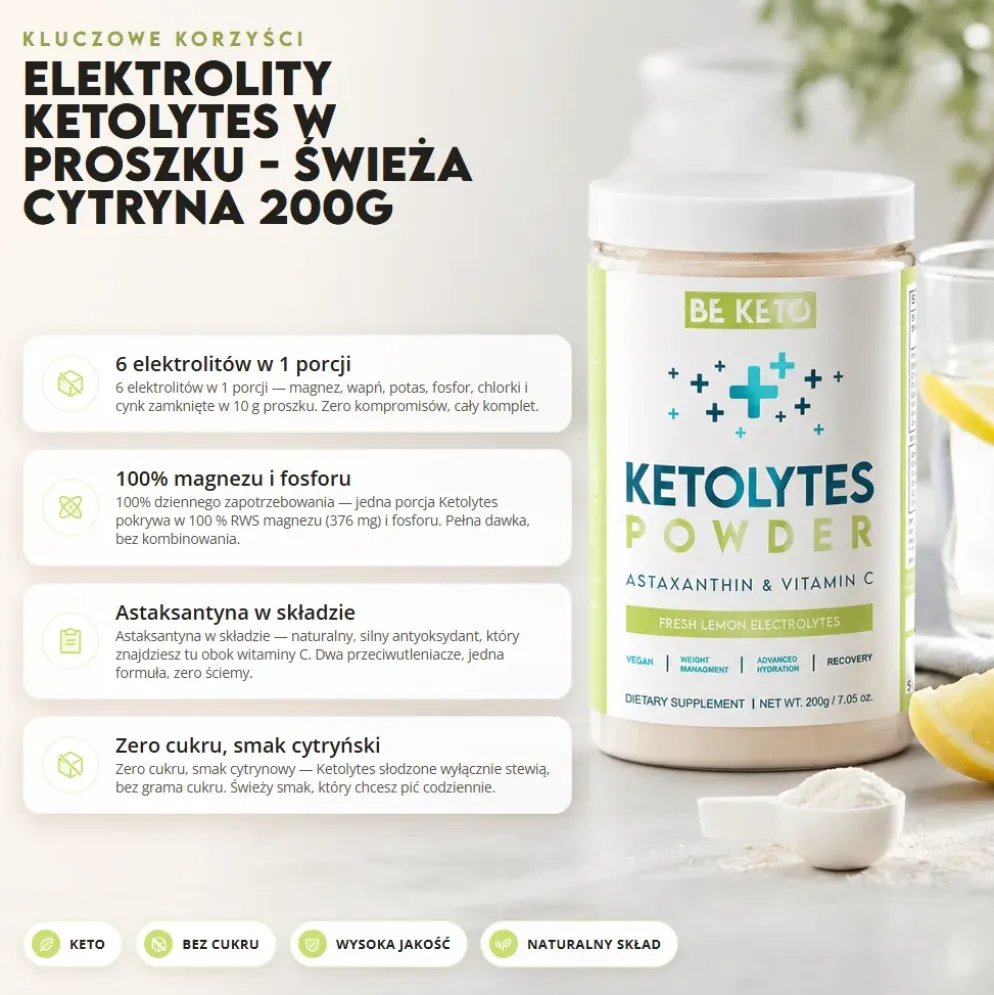Elektrolity Keto Ketolytes w Proszku – Świeża Cytryna 200g – BeKeto