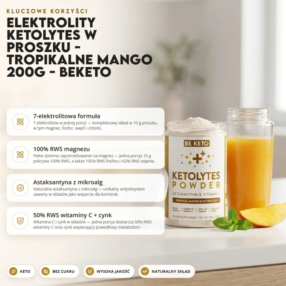 Elektrolity Ketolytes w Proszku – Tropikalne Mango 200g – BeKeto